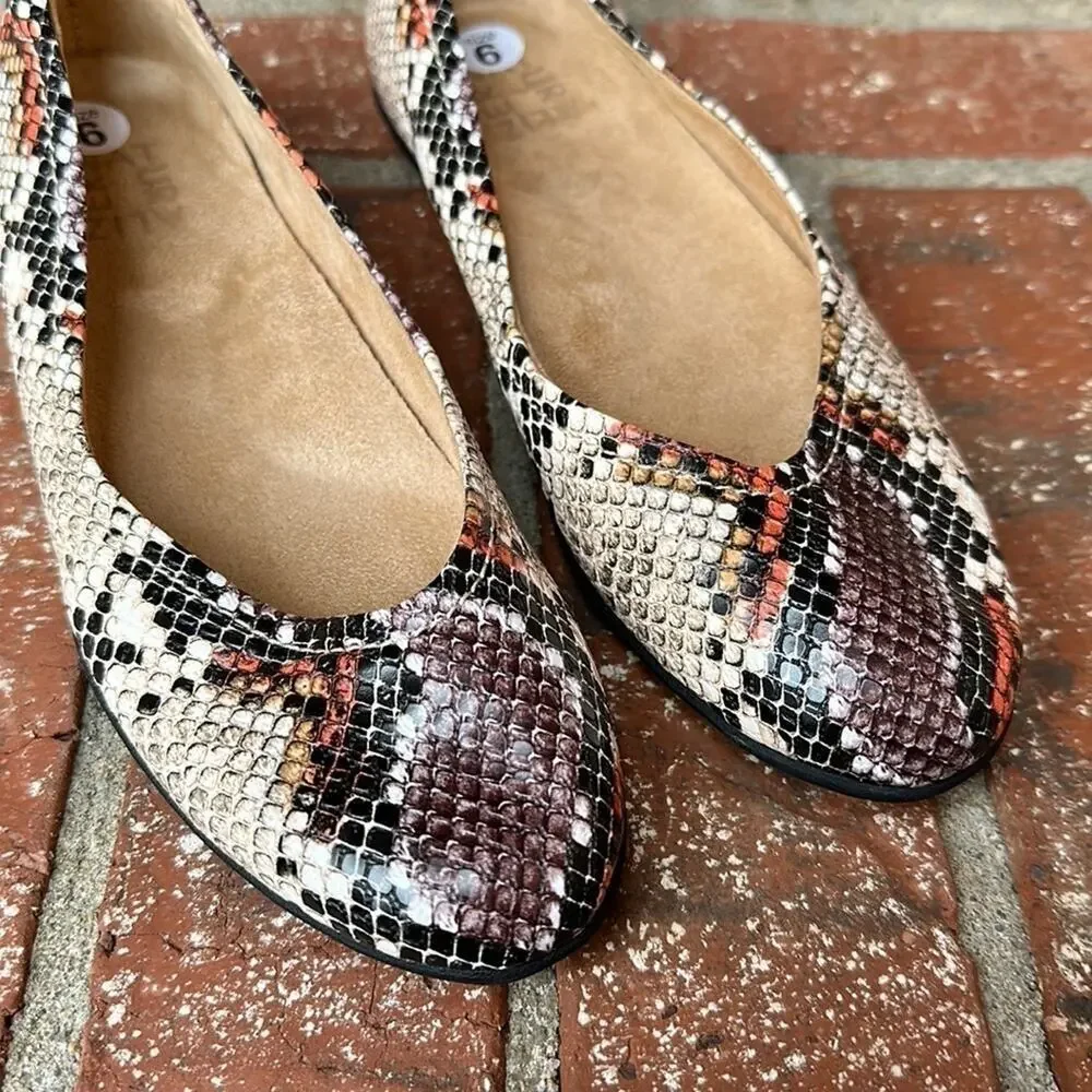 Naturalizer Vivienne Snake Print Python Neutral Leather Ballet Flats Women's 6